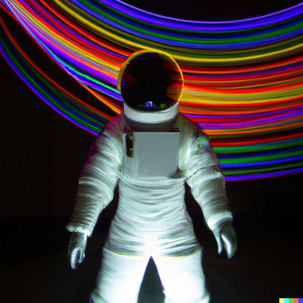 an astronaut, light painting by Gabriel Dawe